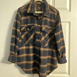 OAT Navy and Orange Plaid Shacket / size S